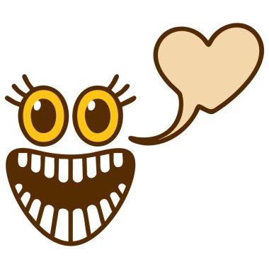 beyaz arkaplanda izole edilmiş yüz çizgi film jesti diyalog kalp şekil kutusu vektör çizimi