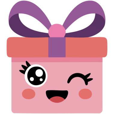 Beyaz arkaplan üzerinde şirin kawaii tarzı hediye kutusu izole edilmiş beyaz arkaplan vektör çizimi