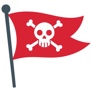 Kafatası ve kemik sembollü siluet kırmızı bayrak direği beyaz arkaplanda izole edilmiş vektör çizimi