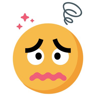 Akşamdan kalma çizgi film gülen vektör yüzü yorgun ifade ile beyaz arkaplanda izole edilmiş vektör çizimi