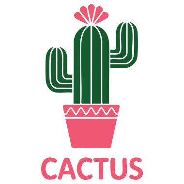 Beyaz arka planda izole edilmiş stilize Meksika kaktüsü baskı vektör çizimi