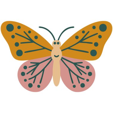 vektör el çizimi. Temiz beyaz arka planda izole edilmiş renkli kelebek çizimi.