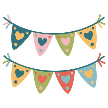 parti sicim çelengi bebek ürünleri için renkli bayraklar asan dekoratif dekoratif set kumaş davet vektörü