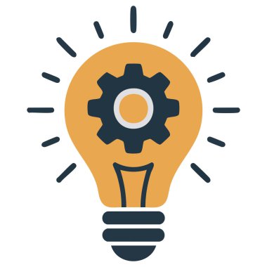 Beyaz arkaplanda izole edilmiş ana hatlı ampul dişli ikon vektör çizimi