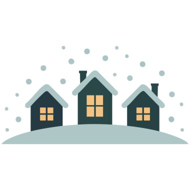 Ağaçlı kışlık ev ve kar vektör çizimleri beyaz arka planda izole edilmiş 10 formatta