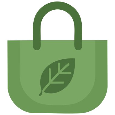 Plastik vektör illüstrasyonuna alternatif olarak yeniden kullanılabilir yapraklı yeşil alışveriş torbası