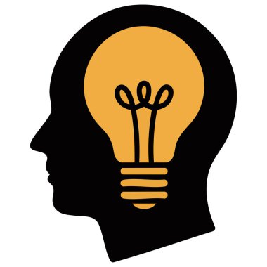 Beyaz arkaplan vektörü illüstrasyonunda ampulü olan bir kişinin izole edilmiş kafası