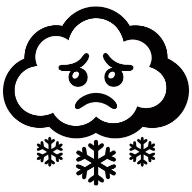 Kederli bulut ve düşen kar yağışı vektör ikonu çizimi beyaza izole edilmiş