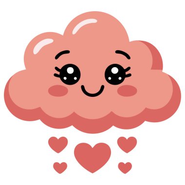 Büyük siyah gözlü, tatlı, beyaz, gülümseyen bulut bebek duş vektörü çizimi