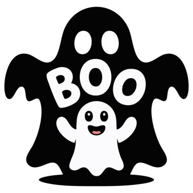 Grunge el çizimi Cadılar Bayramı çocuksu vektör sanat beyaz hayalet el yazısıyla boo