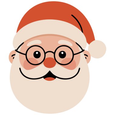 Mutlu Noel Baba yüzü simgesi, beyaz arka plan raster resimlerinde gözlüklü izole edilmiş.