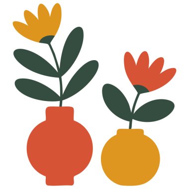 Çiçek vektörlü vazo yeşillik dalının ön dekoru izole edilmiş.