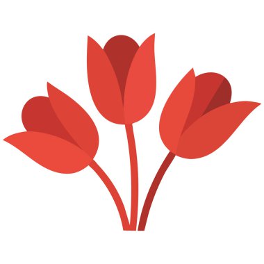 Düz beyaz arka plan dijital illüstrasyon vektörü izole edilmiş kırmızı laleler