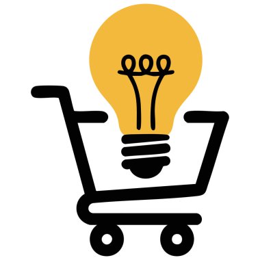 Bir alışveriş arabasının içinde izole edilmiş yaratıcı fikir konsepti ampulü.