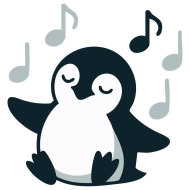 Beyaz arkaplanda dans eden penguen çizimi beyaz arkaplanda izole edildi