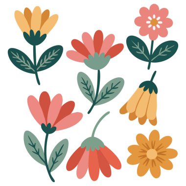 El çizimi çiçek posteri seti vektör düzenlemelerini izole etti