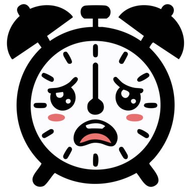 Kızgın saat kawaii simge resim çizimi sade beyaz arkaplan üzerinde izole