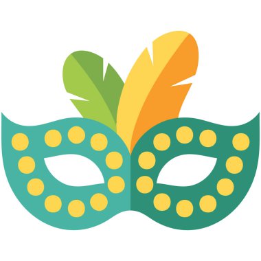 Brezilya karnavalı için tüylü maske. Beyaz renkte izole edilmiş kutlama vektörü çizimi.