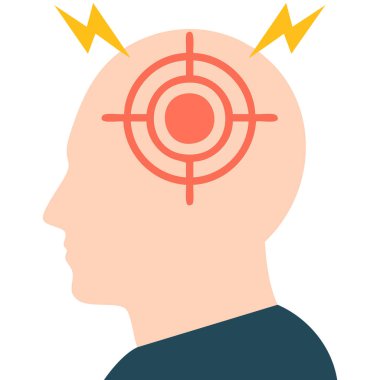 Düz beyaz arkaplanda izole edilmiş migren yassı vektör tasarımı çizimi