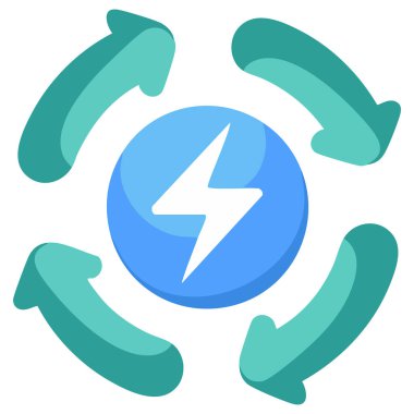 Enerji geri dönüşümü vektör düz ikon tasarımı illüstrasyon doğa ekolojisi sembolü beyaz üzerine