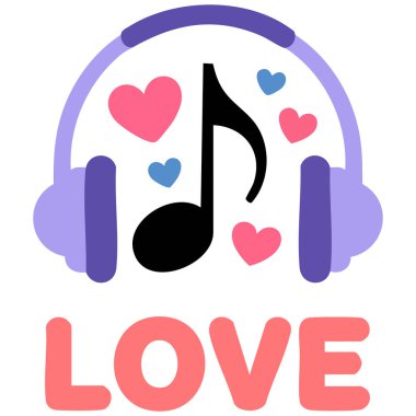 Sevgililer Günü için tebrik kartı posteri. Aşk kulaklıkları müziği vektörü.