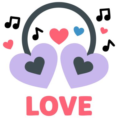 Sevgililer Günü kartpostal tebrik ederim poster müziği kulaklık vektör grafiklerine bayılır