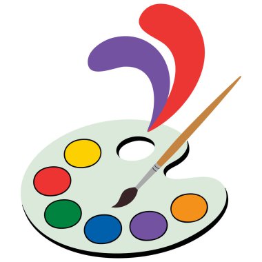 Yaratıcılık için boyalar ile fırça ve palet sanat vektör simgesi düz çizgi film tasarımı