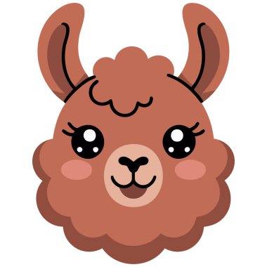 Beyaz arka planda izole edilmiş Lama hayvan başı kabartma sembolü tarımsal işaret vektör çizimi