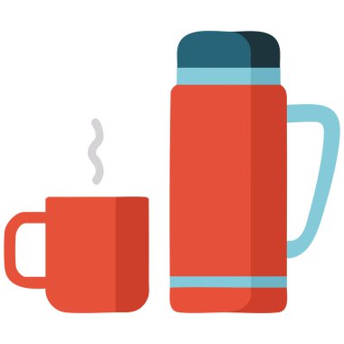 Kamp yürüyüşü için termos şişe simgesi beyaz arka planda izole edilmiş seyahat vektörü illüstrasyonu