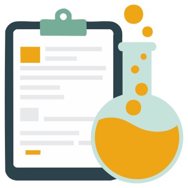 Test tübü vektör illüstrasyonu beyaz arkaplanda izole edilmiş tıbbi sipariş kontrol listesi