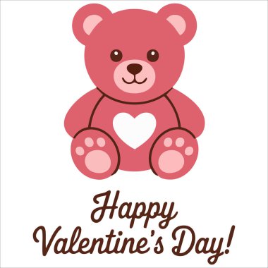 Sevgililer günü kartı soyut pembe ayıcık. Beyaz arkaplanda kalp vektör çizimi var.