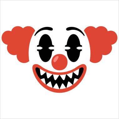 Beyaz arka planda izole edilmiş şeytani palyaço suratlı vektör çizgi filmi.