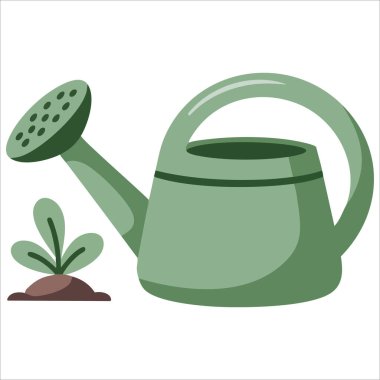 Yeşil sulamanın yanında filizlenen bitki beyaz arkaplanda izole edilmiş vektör illüstrasyonu