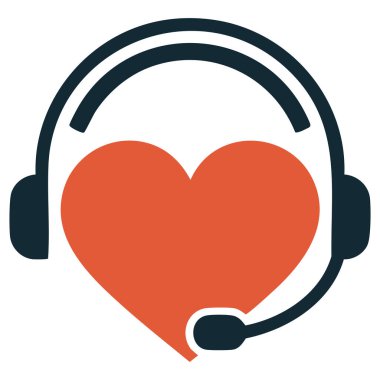 Kulaklıklı çağrı merkezi kalp simgesi beyaz arkaplanda izole edilmiş müşteri servisi