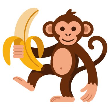 Beyaz arkaplanda muz maymun logosu tasarımı izole edilmiş vektör çizimi