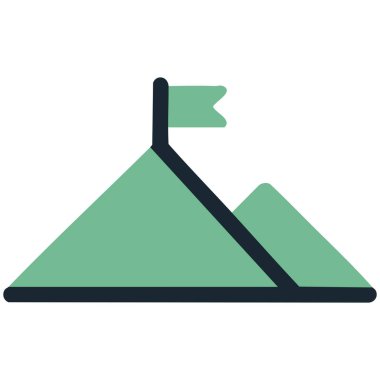 Görev yolculuğunu ve başarıyı temsil eden renkli dağ vektör simgesi izole edildi