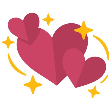 Aşk konsepti için düz stil parlayan kalp ikonu vektör çizimi