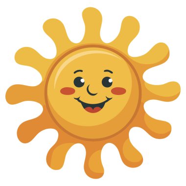 El çizimi, beyaz arka planda gülümseyen sevimli güneş çizimi