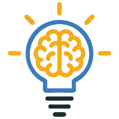 Beyaz arka planda izole edilmiş yaratıcılığı ve yenilikçi düşünce kavramını temsil eden insan beyni içeren bir ampulün vektör çizimi