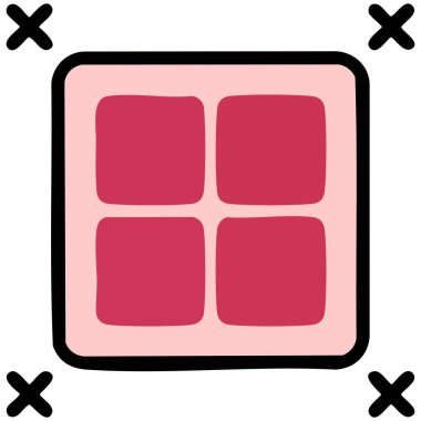 Düz beyaz arkaplan vektörü grafiğinde izole edilmiş bir odanın içindeki pencerenin çizim biçimi çizimi