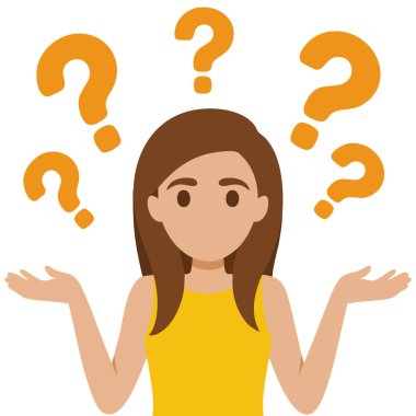 Beyaz arka planda izole edilmiş iş analizi için ikilem sorunu olan bir kadının basit düz vektör çizimi