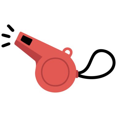 Beyaz arka planda izole edilmiş spor veya güvenlik için el çizimi kırmızı düdük düz tasarım vektör çizimi