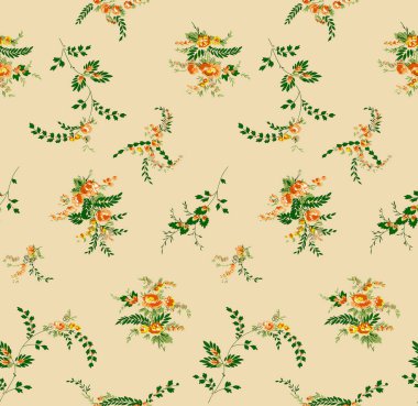 Suluboya elle çizilmiş çiçekler ve dallarla kusursuz çiçek deseni.