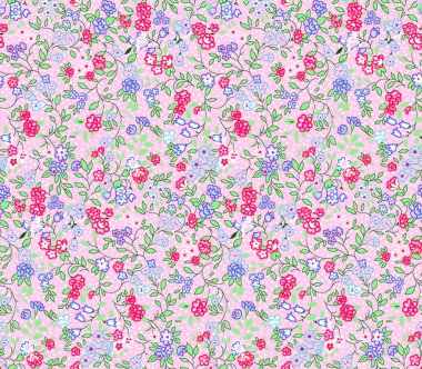 Pembe çiçekli kusursuz çiçek deseni, yapraklar, kelebekler, tomurcuklar, dallar, beyaz arka planda dallar