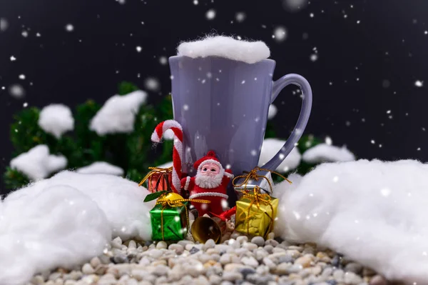 Merry Christmas Gift Box Snowy Night Background — Stock Photo, Image