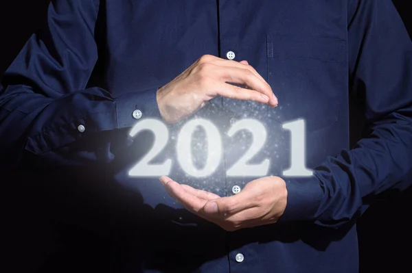 Menschliche Hand Und Anfang 2021 — Stockfoto