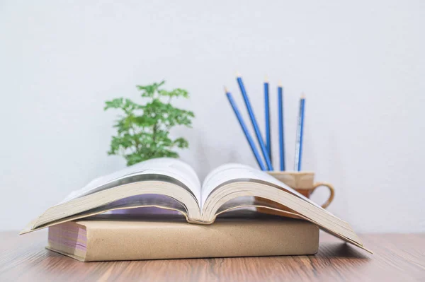 Conceito Ler Livro Está Mesa Sala — Fotografia de Stock