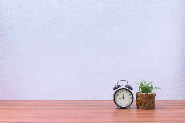 Uhr Und Farntopf Schreibtisch — Stockfoto