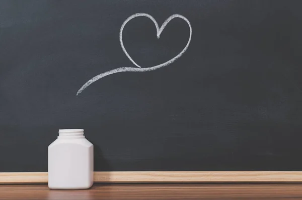 Medicine Bottle Heart Shape Blackboard — Stock Photo, Image