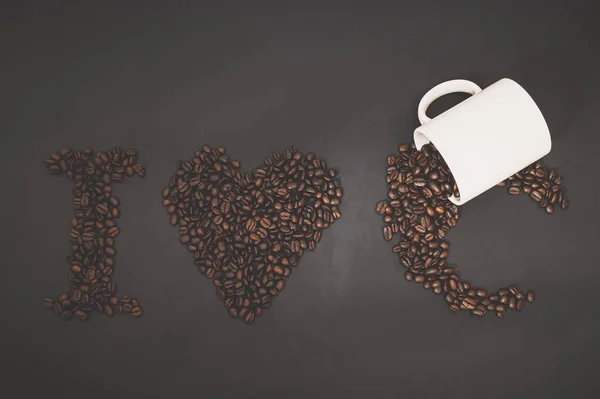 Kahve Içmeyi Severim Kahve Çekirdekleri Kahve Sözcüğünü Sıraya Dizer — Stok fotoğraf